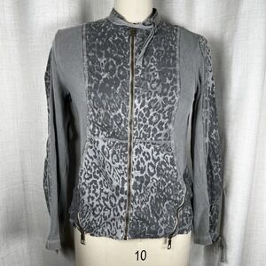 XCVI Serengeti Moto Jacket Womens Large Grey Mist Leopard Print Full Zip